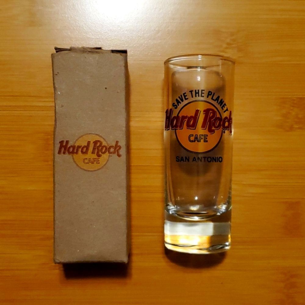Vintage Hard Rock Cafe San Antonio Shot Glass Save The Planet Souvenir Boxed